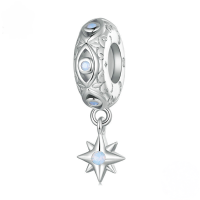 wholesale 925 Sterling Silver North Star Dangle Charm Blue Opal Bead For Bracelet-undefined