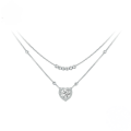 wholesale 925 Sterling Silver Layered Heart Cubic Zirconia Pendant Beaded Chain Necklace For Women-0-0