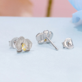 wholesale 925 Sterling Silver Orchid Flower Stud Earrings With Pear Cut Yellow Cubic Zirconia For Women-0-3