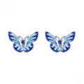 wholesale 925 Sterling Silver Blue Enamel Butterfly Cubic Zirconia Stud Earrings For Women-0-0