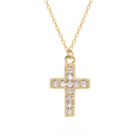 wholesale S925 Sterling Silver Full Zircon Pendant Cross Necklace For Men And Women, An Ins Cross-border New Accessory-A628A_Sterling Silver Gold Plated Cross Necklace 925 Silver