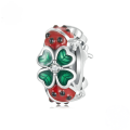 wholesale Lucky Four-Leaf Clover Ladybug Silicone Beads S925 Silver Zircon Spacer Beads-0-0