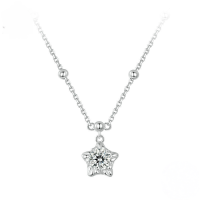 wholesale 925 Sterling Silver Cubic Zirconia Star Pendant Necklace Beaded Chain For Women-undefined