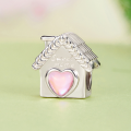wholesale 925 Sterling Silver Sweet Home House Charm Pink Opal Heart Bead For Bracelet-0-4