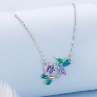 wholesale S925 sterling silver spring bird flower necklace ring earring set for women.-undefined
