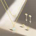 wholesale 18k Gold Plated S925 Sterling Silver Opal Teardrop Necklace With Matching Earrings And Tassel Pendant-0-1