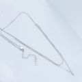 wholesale 925 Sterling Silver Layered Necklace Cubic Zirconia Pendant Double Chain Necklaces For Women-0-2