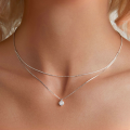 wholesale 925 Sterling Silver Layered Necklace Cubic Zirconia Pendant Double Chain Necklaces For Women-0-3