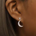 wholesale S925 Sterling Silver Star And Moon Zircon-studded Earrings, Korean Style, Niche, High-end-0-1