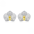wholesale 925 Sterling Silver Orchid Flower Stud Earrings With Pear Cut Yellow Cubic Zirconia For Women-0-0