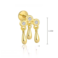 wholesale S925 Sterling Silver Farfan Tassel Pendant Zircon Earrings, Women's Small Exquisite Design-E4669-Gold/Pair 925 Silver