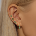wholesale S925 Sterling Silver Geometric Square Green Zircon Tassel Earring Set, Hot-selling In Europe And America-0-1
