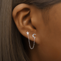 wholesale S925 Sterling Silver Versatile Star And Moon Chain Tassel Earrings, Korean Style-0-1