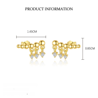 wholesale S925 Sterling Silver Vintage Beaded Mountain Climbing Earrings With Fringe Design, Wholesale For Women-E4880-Gold 925 Silver