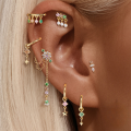 wholesale S925 Sterling Silver Octagram Double-layer Classic Zircon Ear Cuffs With Colored Zircons-0-1