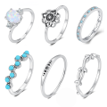 wholesale S925 Sterling Silver Opal Flower Turquoise Ring, Fashionable, Retro, Niche Design For Index Or Pinky Finger-0-0