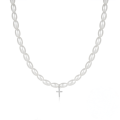 wholesale 925 Sterling Silver New Mini Rice Pearl Choker With Zircon Cross Pendant-0-7