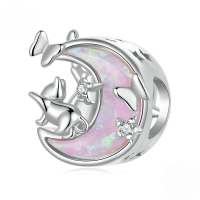 wholesale 925 silver plated white gold animal charm bracelet with rainbow opal moon cat beads-undefined