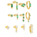 wholesale S925 Sterling Silver Geometric Square Green Zircon Tassel Earring Set, Hot-selling In Europe And America-0-0