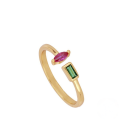 wholesale S925 Sterling Silver Ring With Irregular Colored Zircons, Gold Plated, Adjustable, Minimalist-0-0
