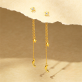 wholesale S925 Sterling Silver Classic Elegant Star And Moon Tassel Earrings With Inlaid Crystals-0-3