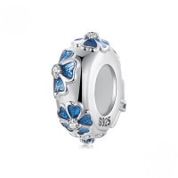 wholesale Metal: s925 sterling silver plated white gold Blue flower bead spacers, silver-toned, minimalist locator charm-undefined