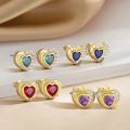 wholesale S925 Sterling Silver With Colorful Zircon Heart Earrings, Dopamine Sweet And Edgy Style, Luxurious And Advanced-0-1