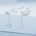 wholesale S925 Sterling Silver Hoop Earrings With Cubic Zirconia Long And Minimalist Style Bse830-0-1