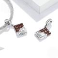 wholesale 925 Sterling Silver Brown Chocolate Bar Bear Couple Dangle Charm With Cubic Zirconia For Bracelet-0-1