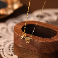 wholesale S925 Sterling Silver Fashionable And Lightly Luxurious Openwork Bow Necklace For Women, Small And Unique Design, Versatile Collarbone Chain, Ins-style Jewelry-Gold 925 silver