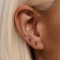 wholesale S925 Sterling Silver Geometric Zircon-inlaid Natural Amethyst Flat Threaded Ear Cartilage Stud-0-2