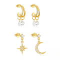 wholesale S925 Sterling Silver Classic Star And Moon Earrings With Zirconia And Teardrop Design-0-0