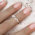 wholesale S925 Sterling Silver Adjustable Leaf Open Ring With Zircon, Trendy And Fresh For Women-0-3