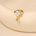 wholesale S925 Sterling Silver Four-leaf Clover Floral Zircon-studded Ear Crawler With Small Gold Bead Drop-0-3
