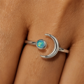 wholesale S925 Sterling Silver Moon Flower Zircon Opal Adjustable Ring For Women-0-2