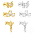 wholesale 925 Sterling Silver Bow Triangle Zircon Flat Head Ear Bone Piercing Stud Earrings-0-0