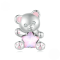 wholesale Sterling silver, cute pink star bear beads, jewelry making accessories charms-0-2