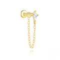 wholesale S925 Sterling Silver Classic Tassel Chain With Zircon Accents Flat Head Threaded Ear Bone Stud Small Gold Bead Earrings-0-6