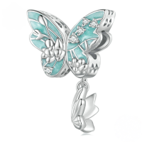 wholesale S925 silver green butterfly beaded bracelet pendant charm BSC838-undefined