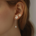 wholesale S925 Sterling Silver Star And Moon Tassel Earrings With Zircon, Light Luxury, Fashion, And Versatile-0-1