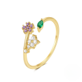 wholesale S925 Sterling Silver Floral Love Open Ring With Zircon And Opal, Korean Style Luxury Ins Small Trendy Index Finger Ring-0-10