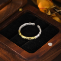 wholesale 925 Sterling Silver Ins Two-tone Textured Adjustable Ring For Women, Winter Accessories-0-2