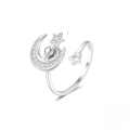 wholesale S925 Sterling Silver Adjustable Rotating Bow Ring With A Decompression Opening And Bright Silver Finish-0-9