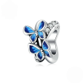 wholesale Sterling Silver S925 Flying Butterfly Beaded Bracelet Blue Enamel Insect Beads-0-0