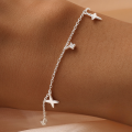 wholesale 925 Sterling Silver Four-pointed Star Stacking Bracelet With Zircon Accents And Moon Charm For Women's Daily Wear, Inspired By Xiaohongshu-0-2