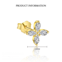 wholesale S925 Sterling Silver Four-leaf Clover Earrings, Dainty And Versatile Zircon Earring Set For Women-E4864-Gold/Pair 4mm 925 Silver