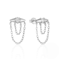 wholesale 925 Sterling Silver Hot-selling Double Chain Tassel Zircon Studded Rivet Versatile Earrings-0-4