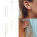 wholesale S925 Sterling Silver Box Chain Tassel Triple Inlaid Zircon Ear Wire Earrings, Korean Style Elegant Personality Outfit Earrings For Women-0-1