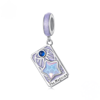 wholesale Sterling Silver S925 Tarot Lovers Pendant, Pink Enamel Card Charm Bracelet-undefined