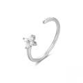 wholesale S925 Sterling Silver Curved Petal Single Row Zircon Inlaid Luxury Stackable Open Ring, Popular In Europe And Us-0-9